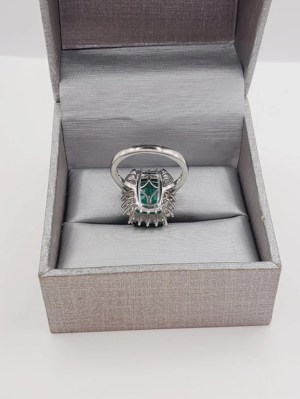 Emerald Green Quartz & White Zircon Halo Ring - Platinum - 925 Sterling Silver